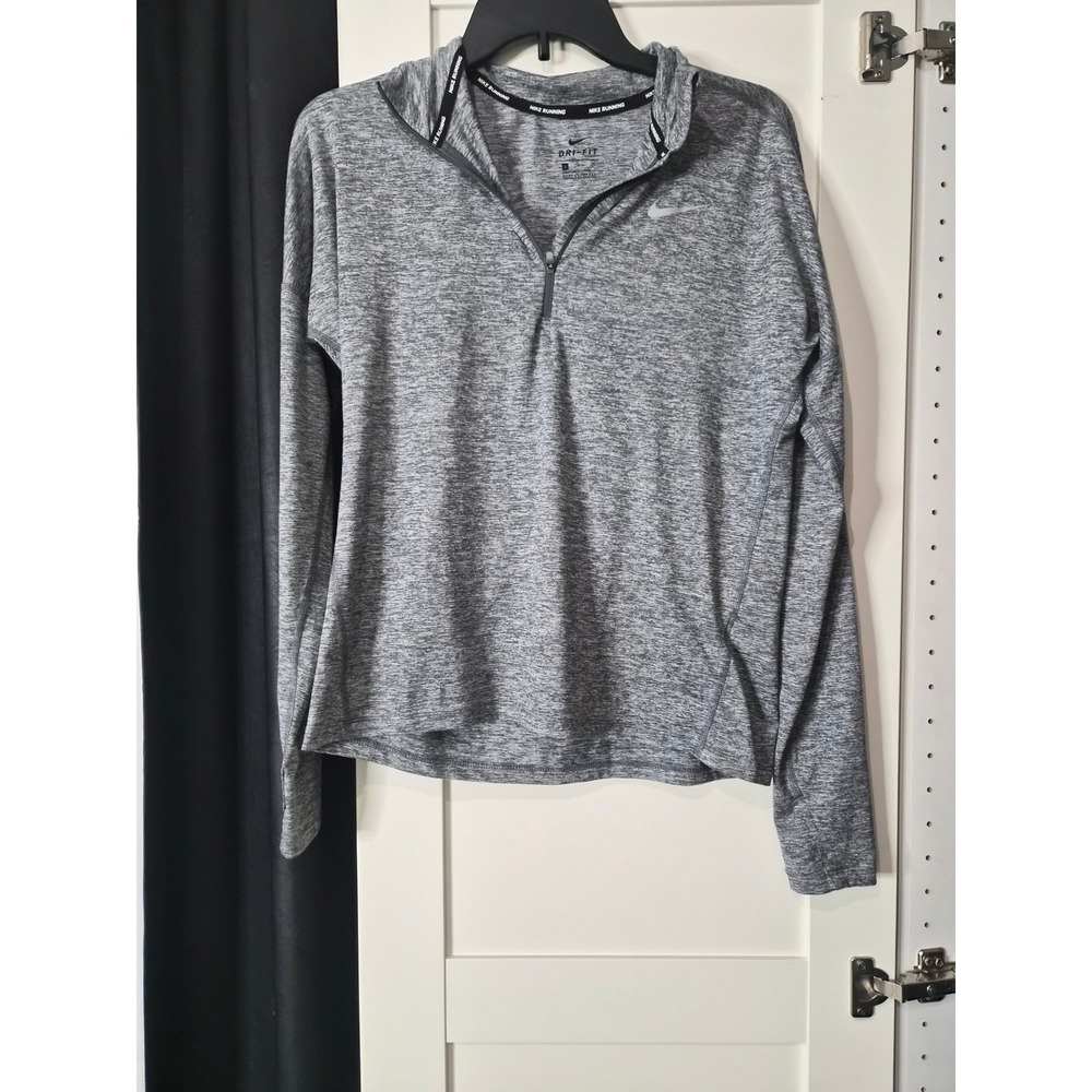 Nike Dri Fit Women's Gray Heathered Running‎ Quarter Zip Hoodie Pullover Size S